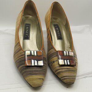 J Renee fabric-covered heels with decorative square on toe in 8.5N